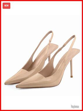 Slingback Heels Pointed Toe Stiletto Patent Leather Dress Pumps